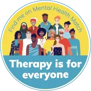 Mental Health Match badge showing a group of people standing together in a circle